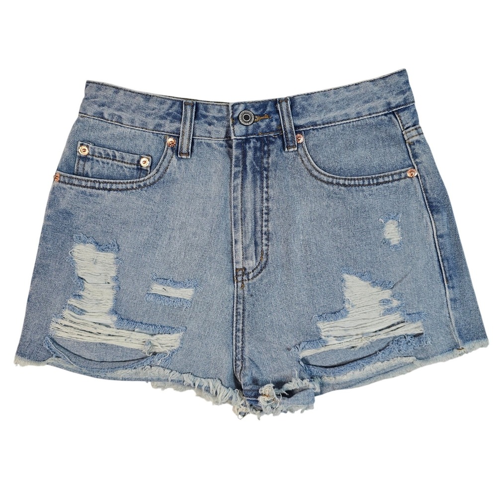 Signature 8 Womens High Waisted Distressed Denim Shorts Light Wash Blue Size S
